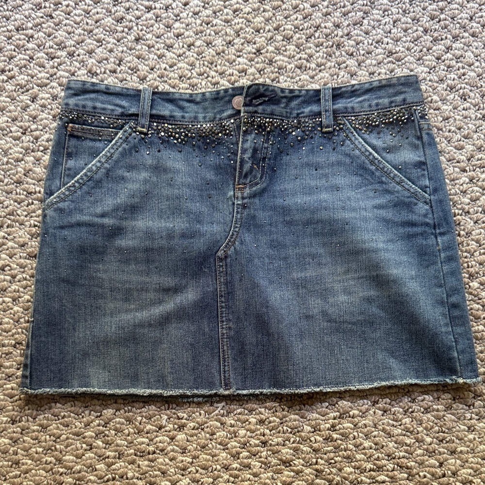 X2 Blue Denim Mini Skirt with Studded Detail